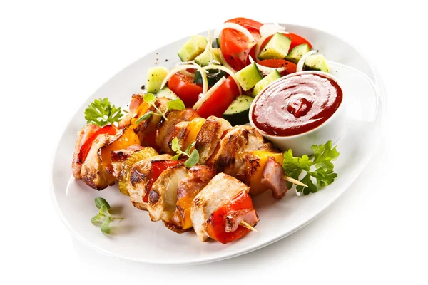 Kebab Grilled Meat Vegetables White Background — Stock Photo, Image