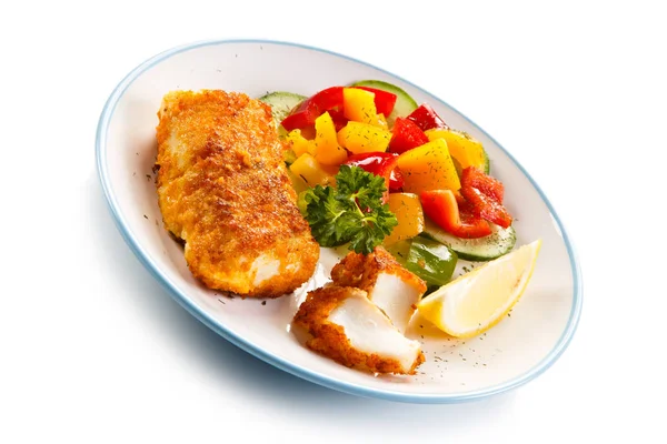 Fish Dish Fried Fish Fillets Vegetables — Stock Photo, Image