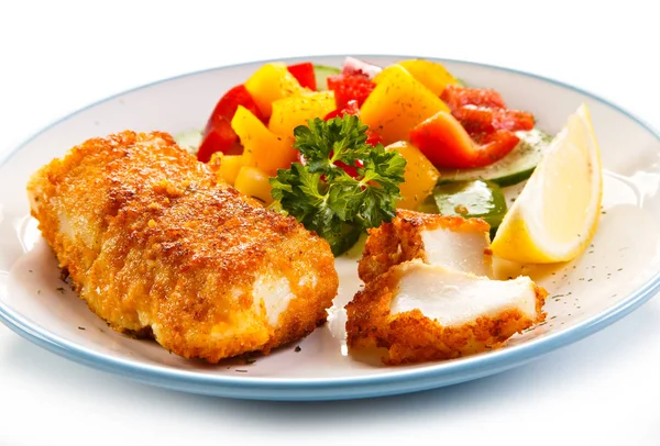 Fish Dish Fried Fish Fillets Vegetables — Stock Photo, Image