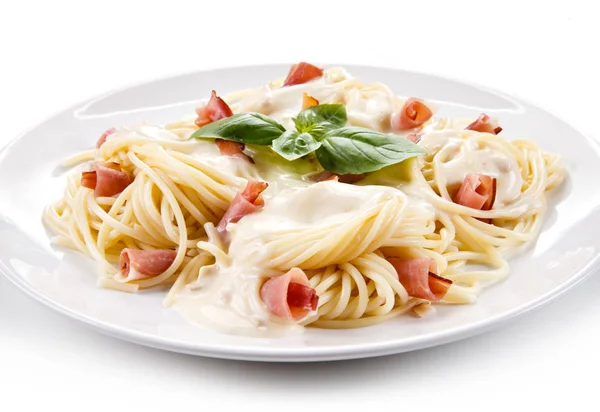 Pasta Carbonara Fehér Háttér — Stock Fotó