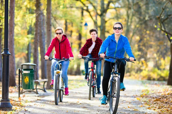 Hälsosam Livsstil Människor Ridning Cyklar Stadsparken — Stockfoto