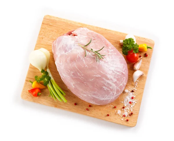 Verse Rauwe Varkensvlees Snijplank Witte Achtergrond — Stockfoto