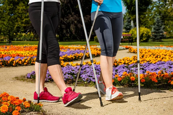 Nordic walking - active people working out in park