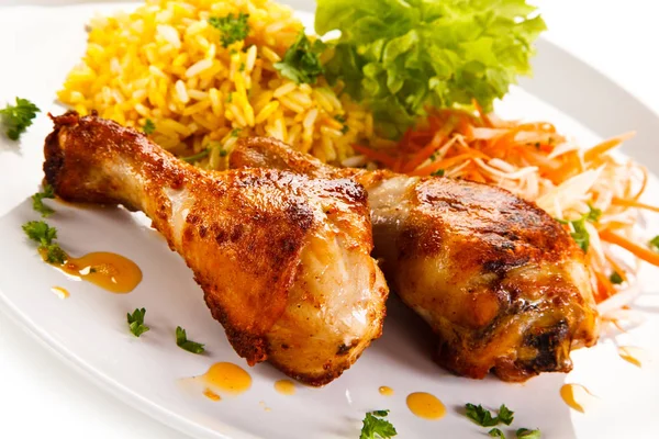 Palitos Pollo Asado Arroz Blanco Verduras — Foto de Stock