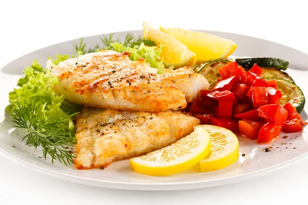 Fish Dish Fried Cod Fillet Vegetables — Stock Photo, Image