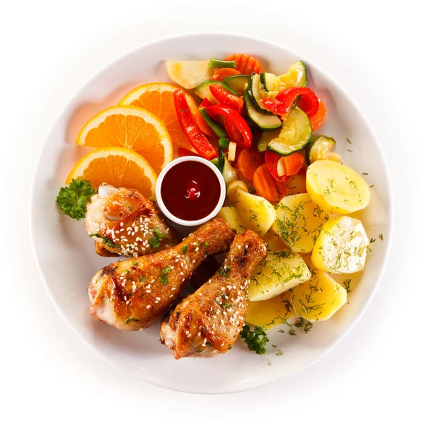 Grilled Chicken Drumsticks Vegetables — Stock Photo, Image