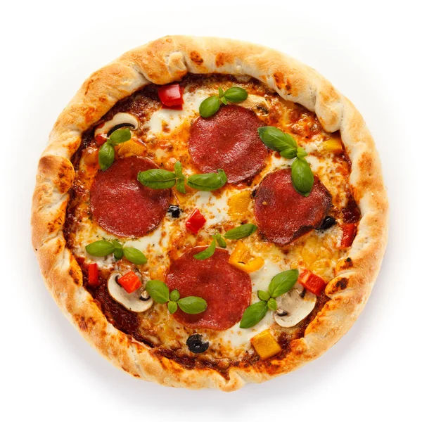Pizza Pepperoni Com Tomate Cogumelos Pimenta — Fotografia de Stock