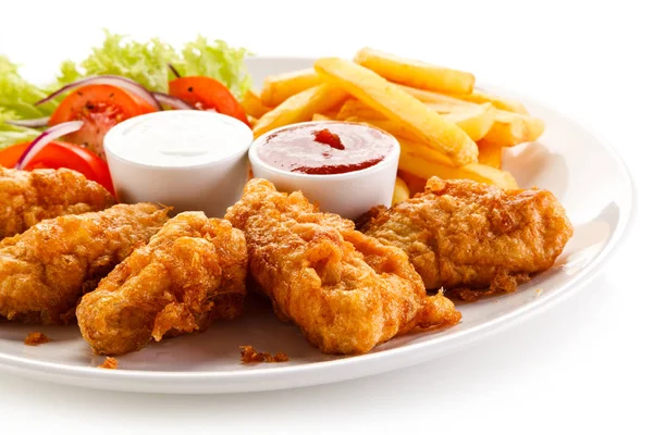 Fried Chicken Nuggets Vegetables — Stock Photo, Image