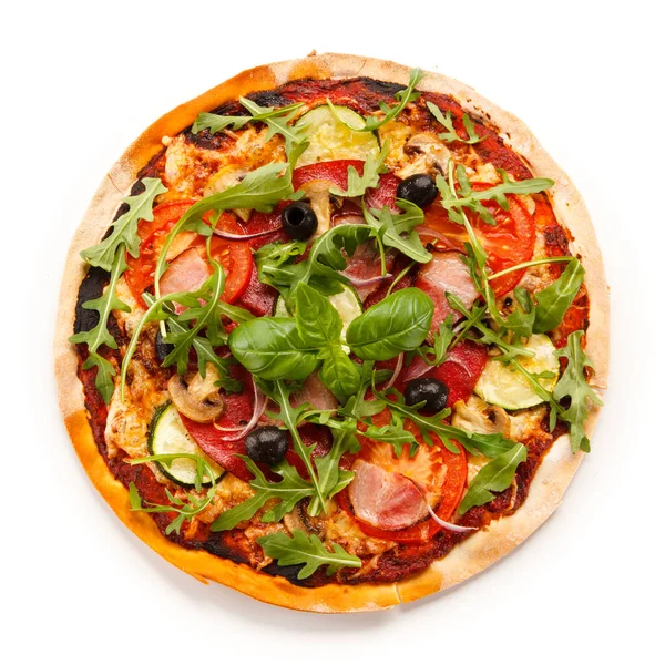 Pizza Mit Gemüse Auf Weißem Hintergrund — Stockfoto
