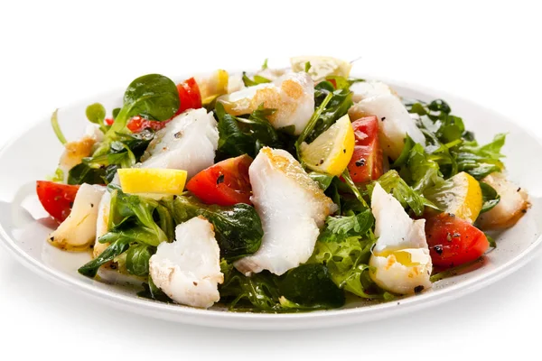 Salad Grilled Fish Fillet White Background — Stock Photo, Image