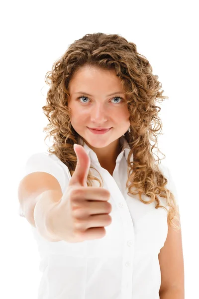 Woman Showing Sign Isolated White Background — Stock Photo, Image