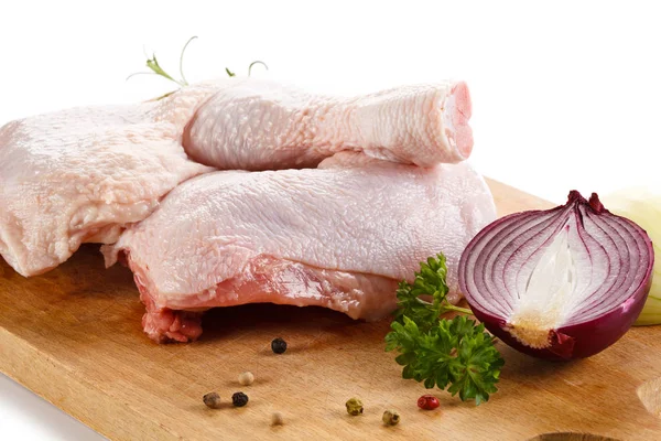 Pernas Frango Cru Tábua Corte — Fotografia de Stock