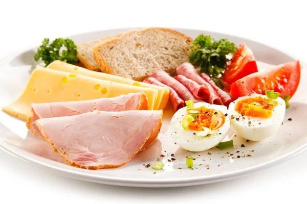 Ontbijt Eieren Toast Ham Kaas — Stockfoto