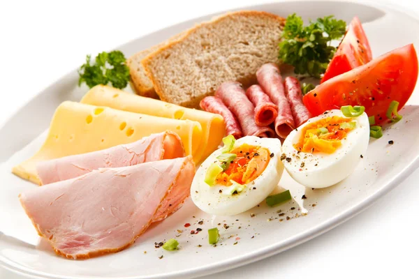 Ontbijt Eieren Toast Ham Kaas — Stockfoto