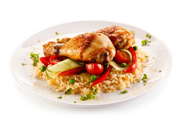 Palitos Pollo Asado Arroz Blanco Verduras — Foto de Stock