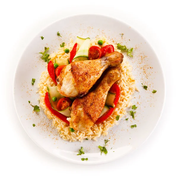 Roasted Chicken Drumsticks White Rice Vegetables — Stock Photo, Image