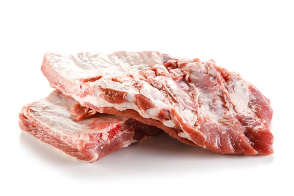 Costillas Cerdo Crudas Sobre Fondo Blanco — Foto de Stock