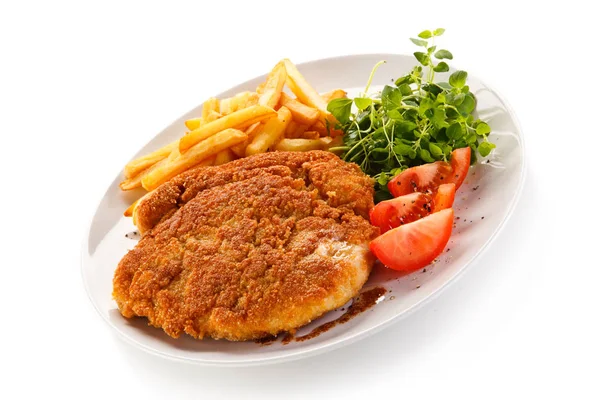 Fried Pork Chop French Fries Vegetables — Stock Photo, Image