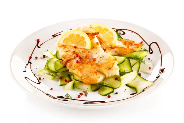 Fish Dish Fried Cod Fillet Vegetables — Stock Photo, Image