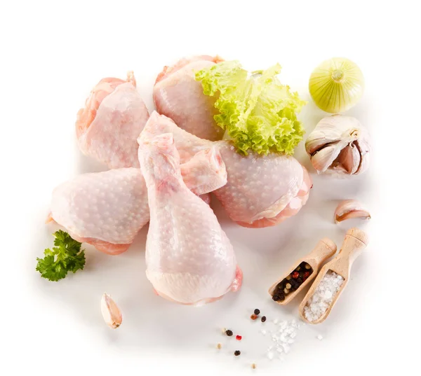 Jambes Poulet Crues Sur Fond Blanc — Photo