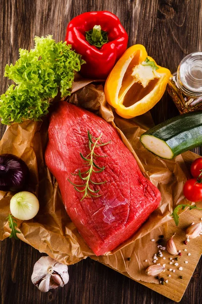 Fresh Raw Meat Vegetables On Cutting Stock Photo 186216902