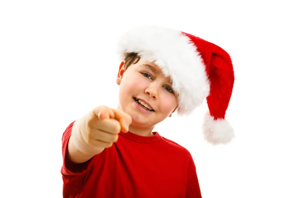 Tempo Natal Menino Com Chapéu Papai Noel — Fotografia de Stock