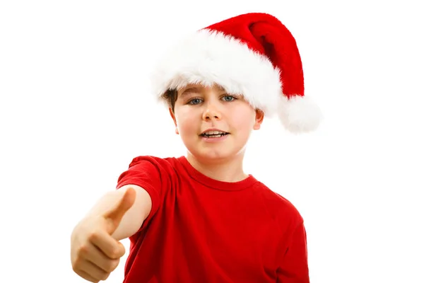 Tempo Natale Ragazzo Con Cappello Babbo Natale — Foto Stock