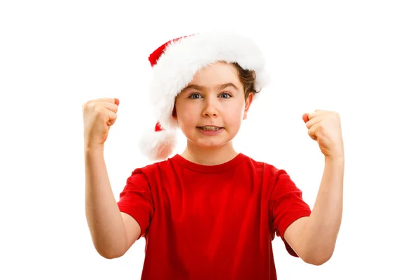 クリスマス タイム サンタ クロースの帽子をかぶった少年 — ストック写真