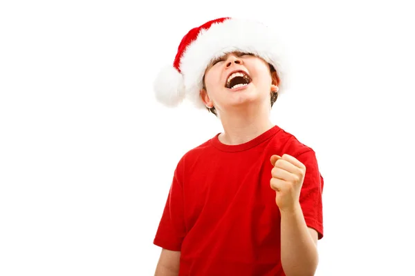 Tempo Natal Menino Com Chapéu Papai Noel — Fotografia de Stock