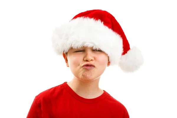 Tempo Natale Ragazzo Con Cappello Babbo Natale — Foto Stock