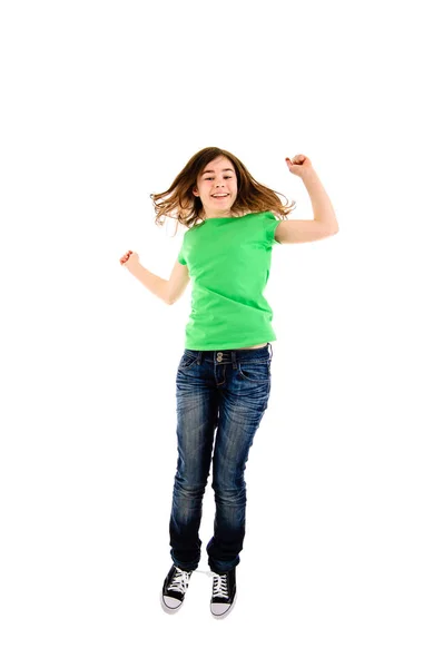 Girl Jumping Isolated White Background — Stock Photo, Image