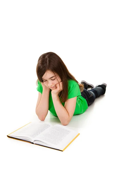 Girl Reading Book Isolated White Background — Stock Photo, Image