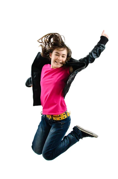 Girl Jumping Isolated White Background — Stock Photo, Image