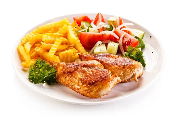 Fried Chicken Breast French Fries Vegetable Salad — Stock Photo, Image