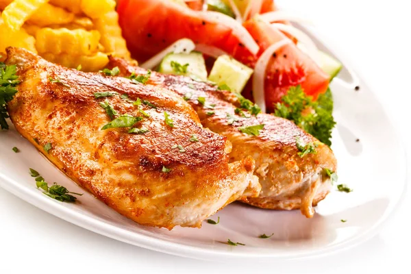 Fried Chicken Breast French Fries Vegetable Salad — Stock Photo, Image