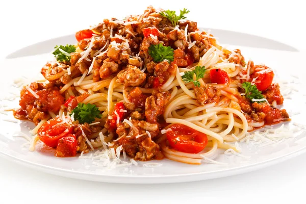 Pasta Meat Tomato Sauce Vegetables — Stock Photo, Image