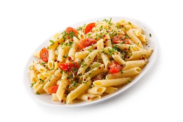 Pasta Vegetables Herbs White Background — Stock Photo, Image