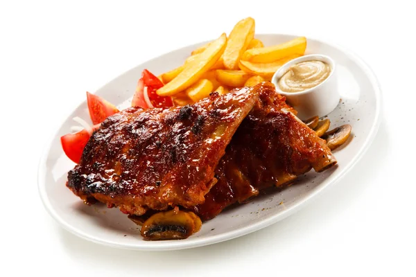 Fried Steak French Fries Vegetables — Stock Photo, Image