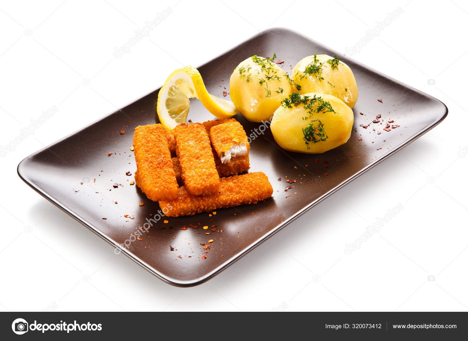 Fried Fish Sticks Boiled Potatoes Stock Photo by ©gbh007 320073412