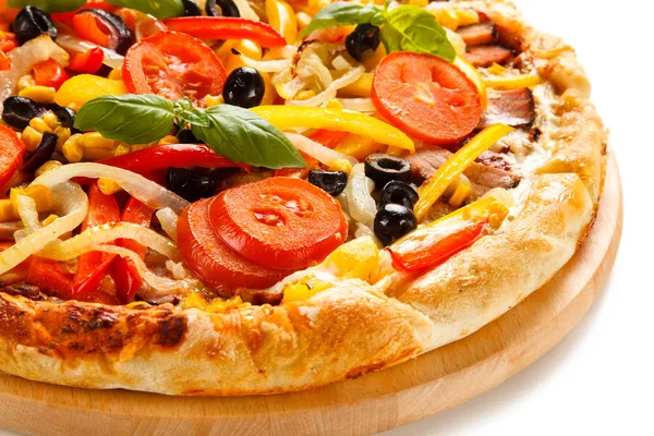 Italian Pizza Served Wooden Board — Stock Photo, Image