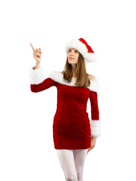 Mujer Sombrero Santa Posando Estudio —  Fotos de Stock