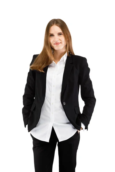 白いコピースペースの背景にポーズビジネス女性 — ストック写真