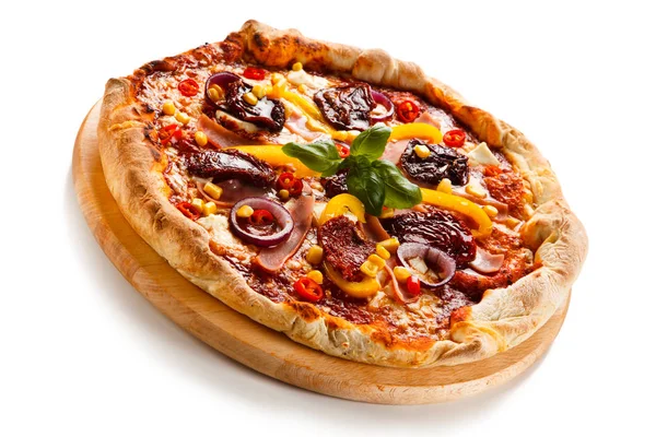 Pizza Assada Fresca Servida Tábua Madeira — Fotografia de Stock