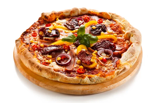Fresh Baked Pizza Served Wooden Board — Stock Photo, Image