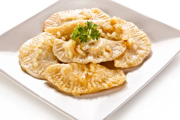 Fried Varenyky Served White Plate — Stock Photo, Image