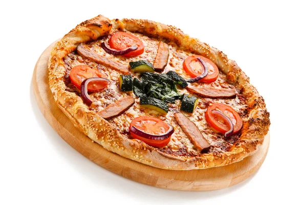 Pizza Assada Fresca Servida Tábua Madeira — Fotografia de Stock