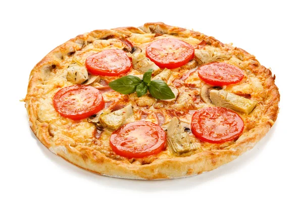 Frisch Gebackene Italienische Pizza Isoliert Auf Weißem Hintergrund — Stockfoto