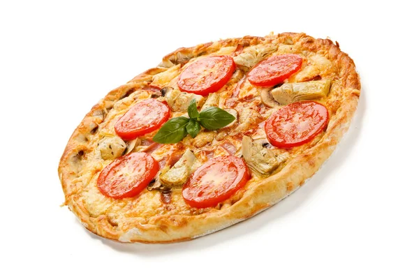 Frisch Gebackene Italienische Pizza Isoliert Auf Weißem Hintergrund — Stockfoto