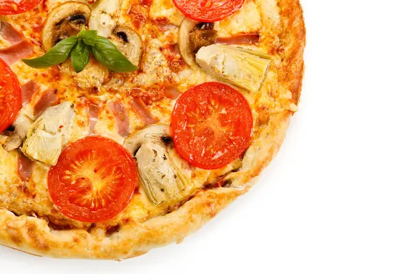 Frisch Gebackene Italienische Pizza Isoliert Auf Weißem Hintergrund — Stockfoto