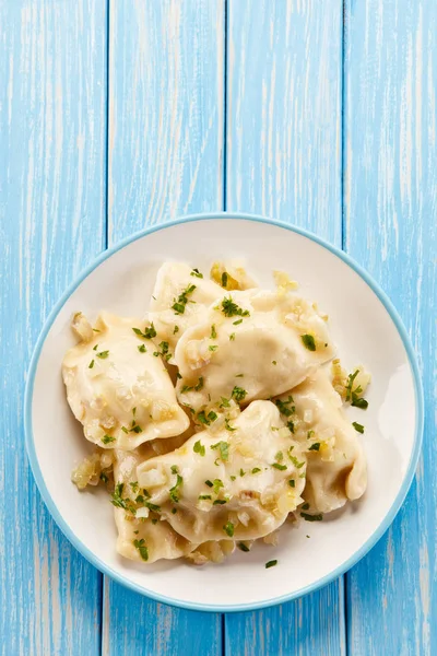 Varenyky Served Garlic Herbs — Stock Photo, Image